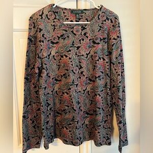 Lauren Ralph Lauren Multicolor Paisley Long Sleeve Top 100% Cotton Boho Chic